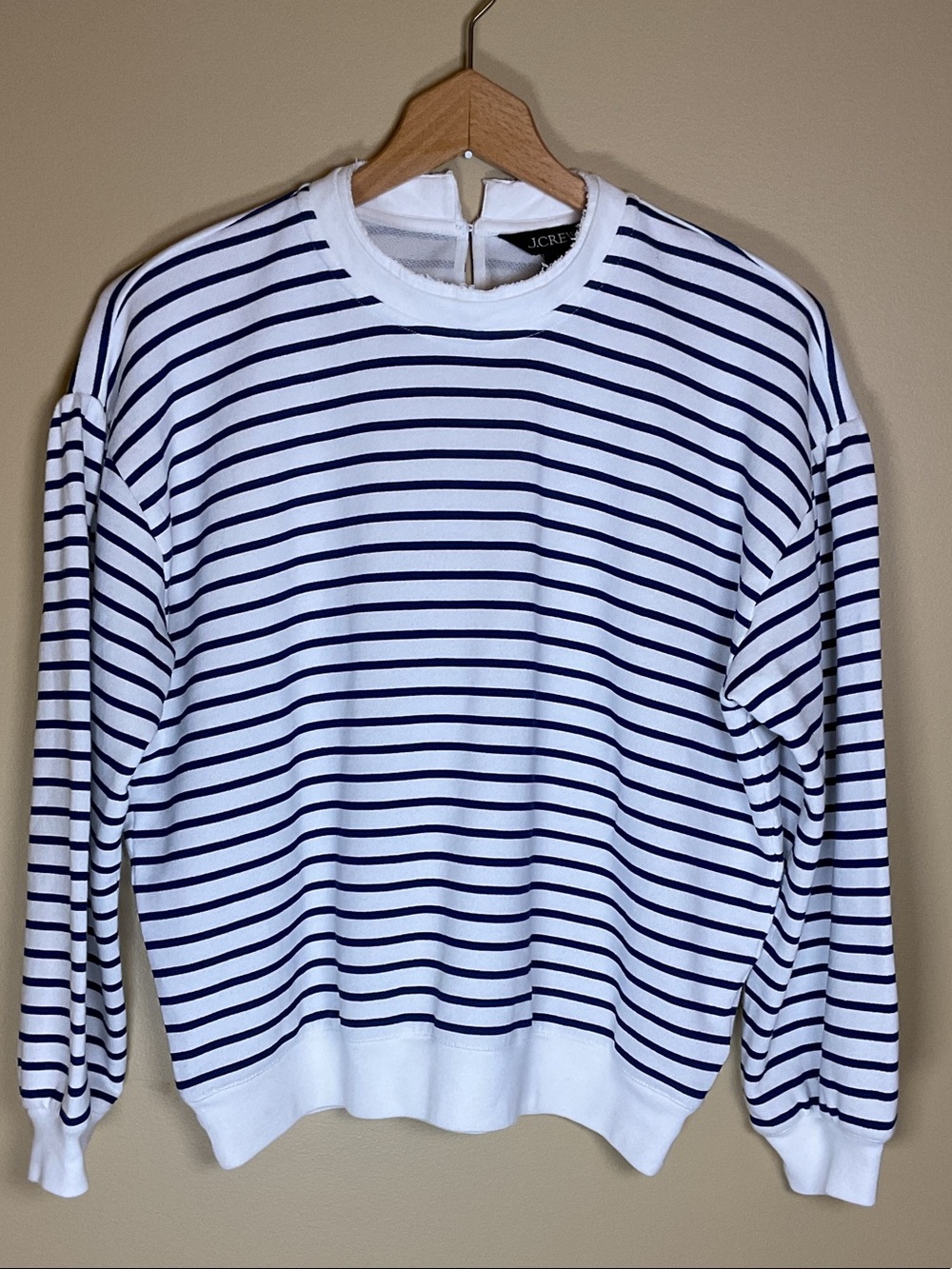 J. Crew White and Navy Striped Crewneck Dropped Shoulder Top Size S